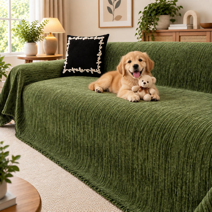 Sofa Cover | Chenille Sofa Throw | Non-Slip Silicone Backing | Machine Washable