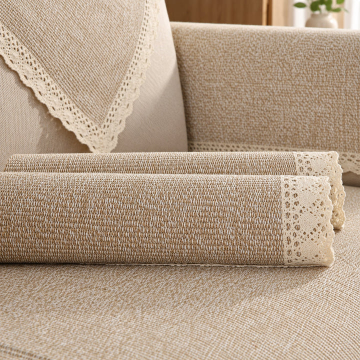 Sofa Cover | Cotton-Linen | Non-Slip Sofa Protector with Lace Trim