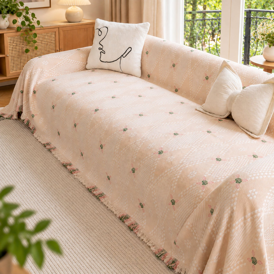 Floral Sofa Cover | Chenille Sofa Throw | Non-Slip, Scratch-Resistant