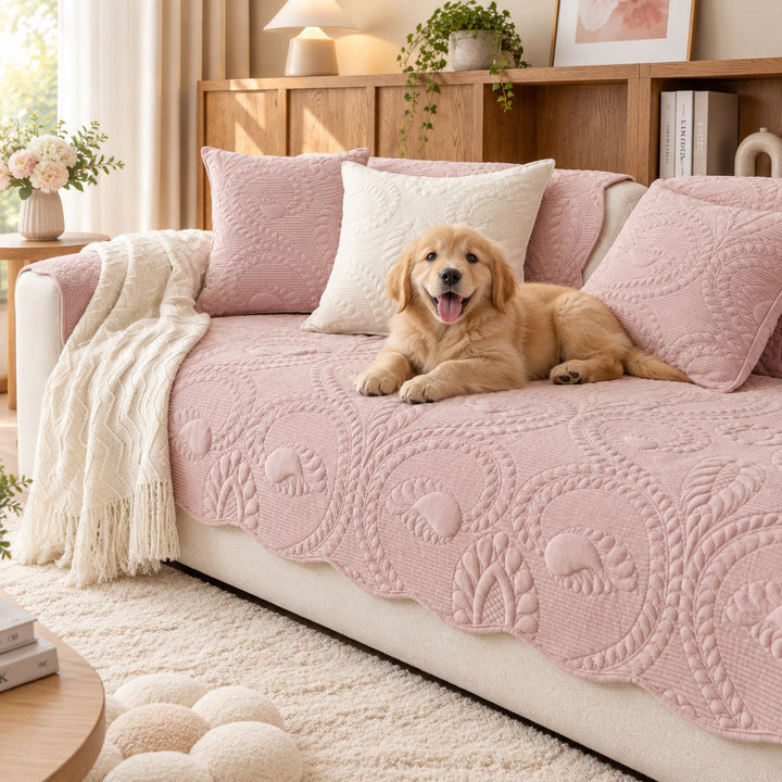 Paisley Sofa Cover | Non-Slip Flannel Sofa Protector | Machine Washable & Pet-Friendly