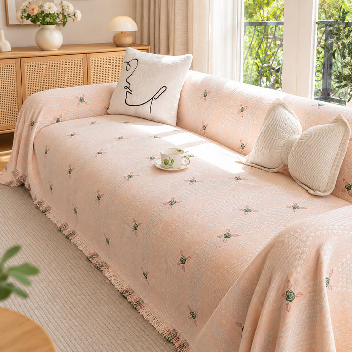 Floral Sofa Cover | Chenille Sofa Throw | Non-Slip, Scratch-Resistant