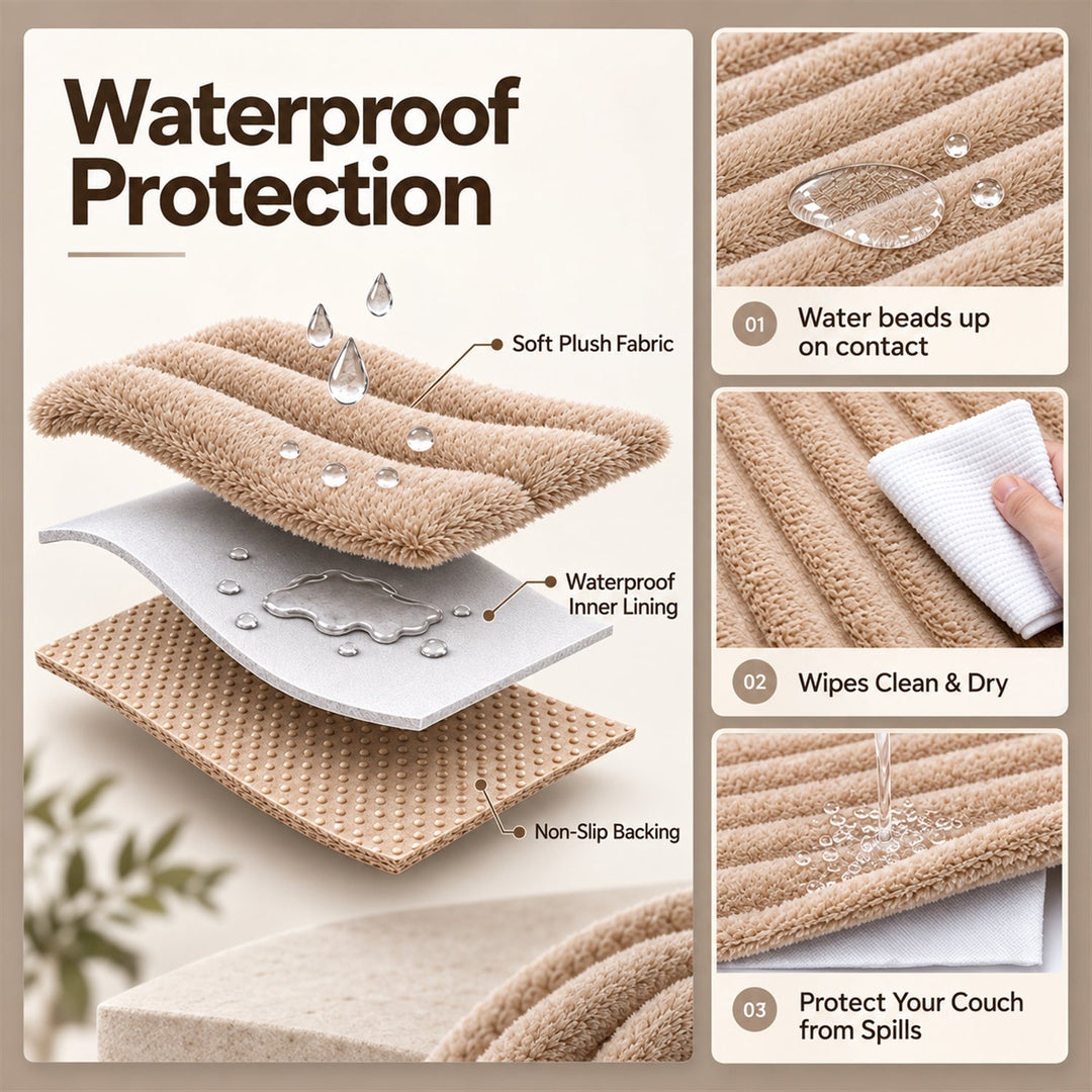 Waterproof Sofa & Recliner Cover | Ribbed Plush | Non-Slip, Machine Washable
