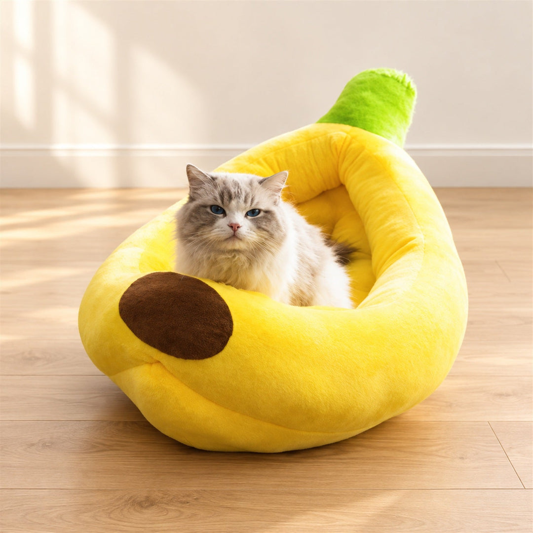 Dog Bed & Cat Bed | Banana Design | Soft Plush, Removable Cushion & Washable Covers