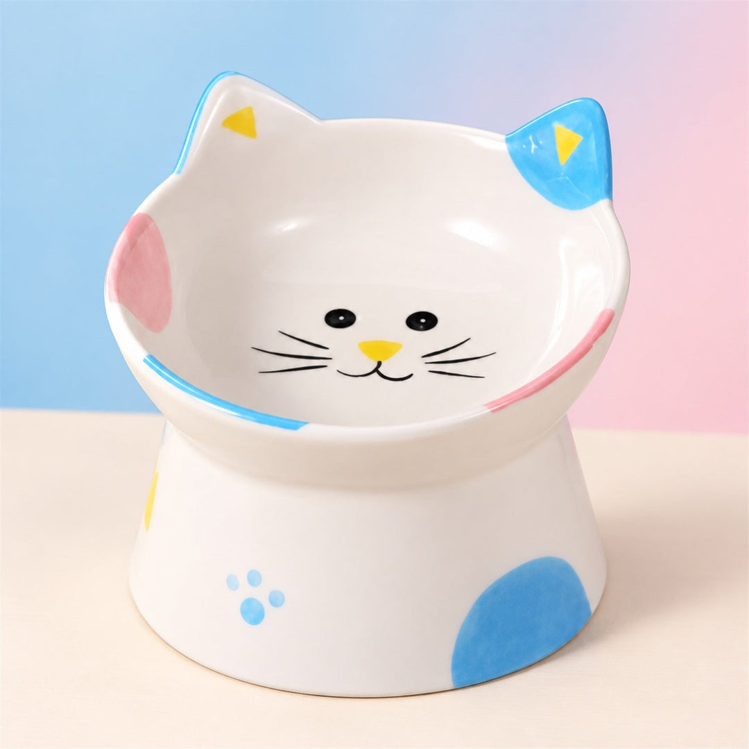 Whisker Smile Ceramic Cat Bowl | Raised Base & Tilted Rim | Easy to Clean