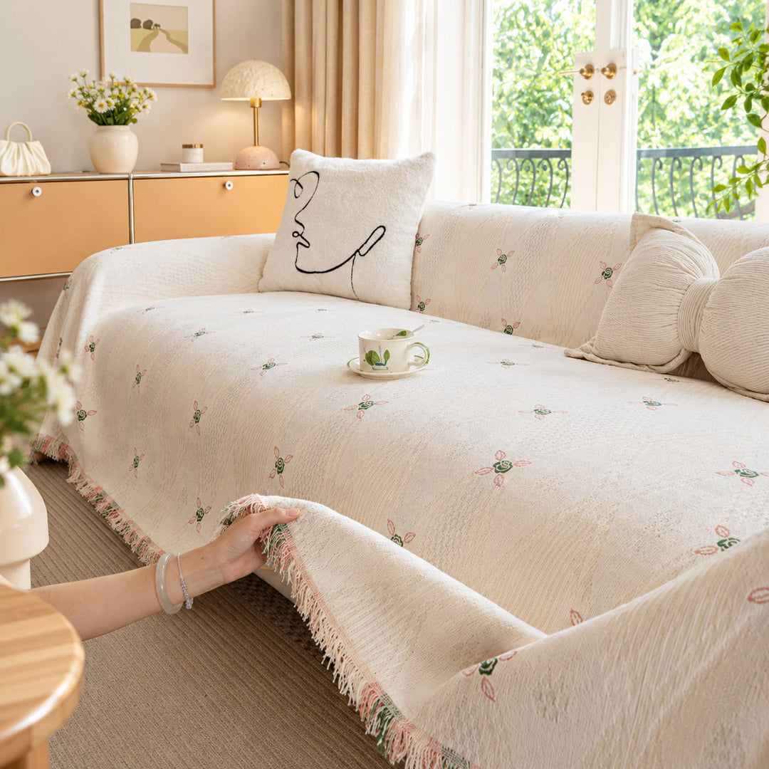 Floral Sofa Cover | Chenille Sofa Throw | Non-Slip, Scratch-Resistant