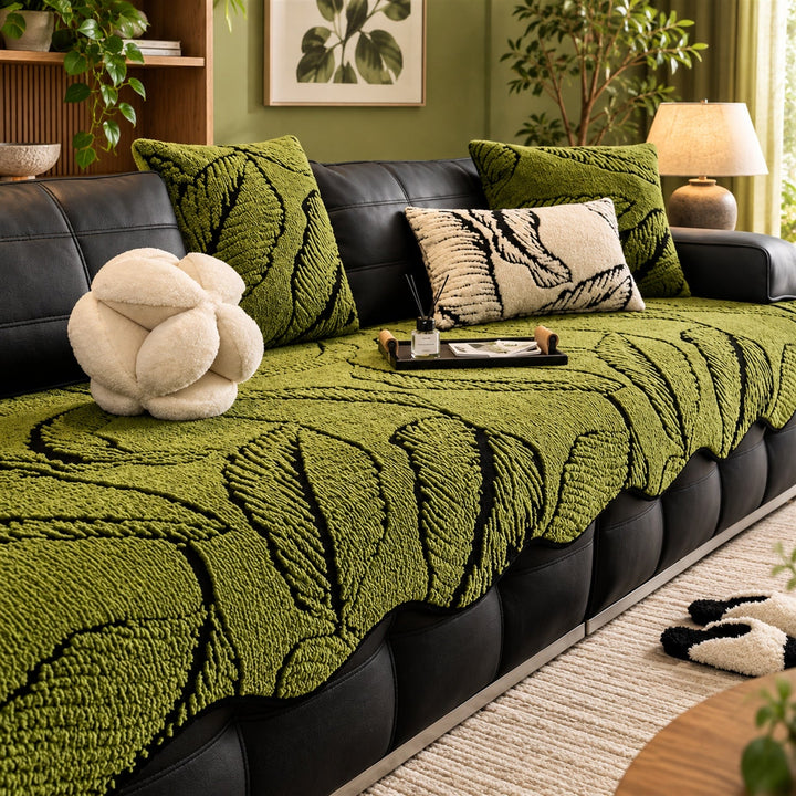 Leaf Tufted Sofa Cover | Thick Plush | Non-Slip & Machine Washable