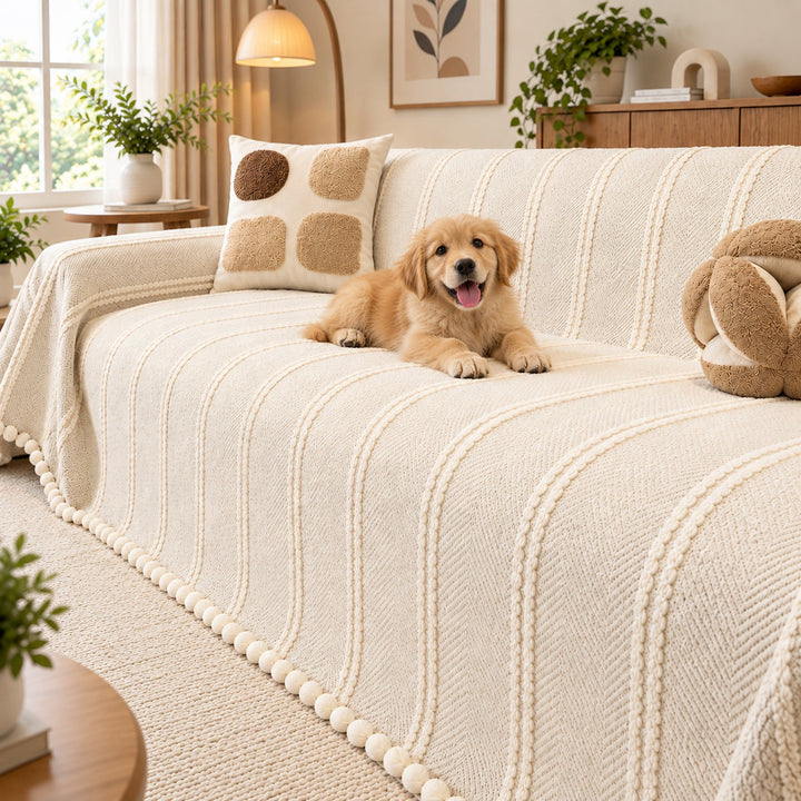 Sofa Cover | Machine-Washable Sofa Throw | Herringbone Chenille | Cat-Scratch Resistant