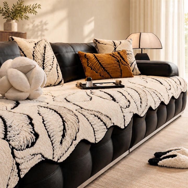 Leaf Tufted Sofa Cover | Thick Plush | Non-Slip & Machine Washable