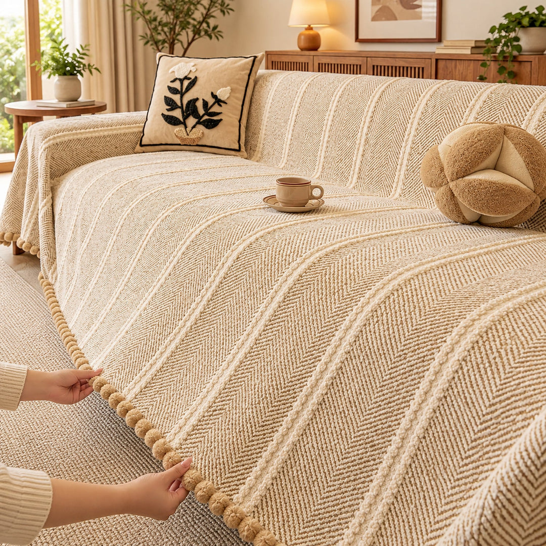 Sofa Cover | Machine-Washable Sofa Throw | Herringbone Chenille | Cat-Scratch Resistant