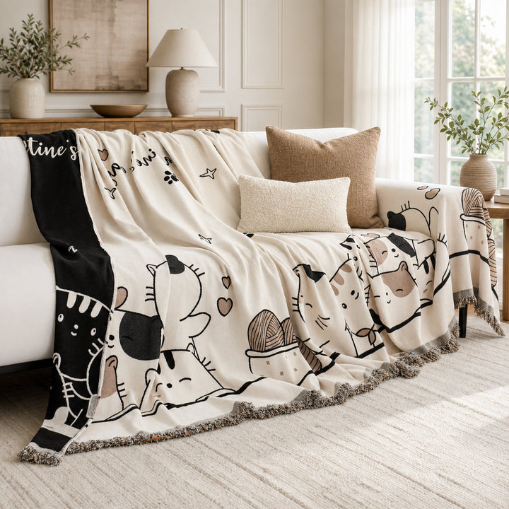 Cosy Cat Sofa Throw | Thick Chenille Anti-Scratch | Machine-Washable