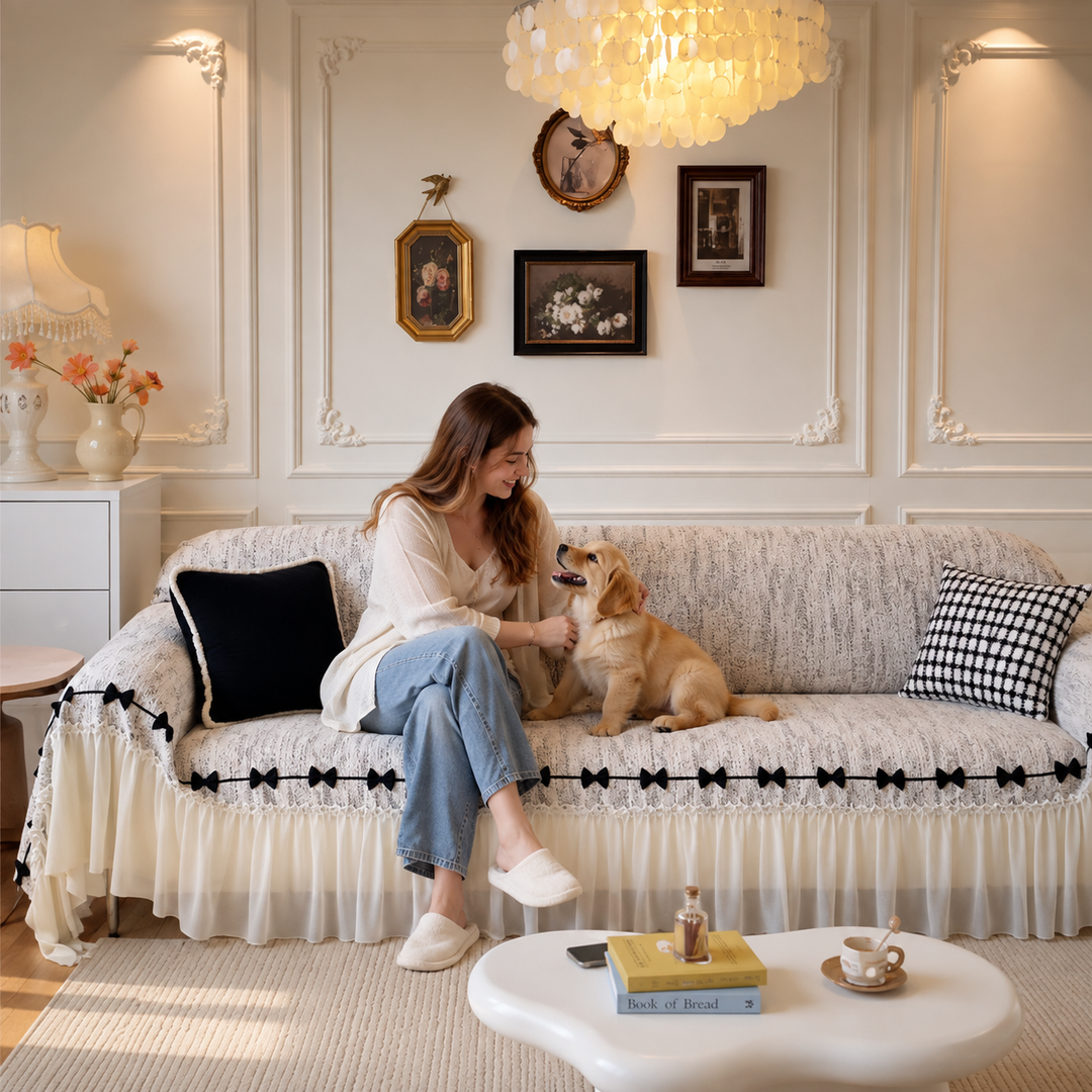 Ribbon Bow Chenille Sofa Throw | Machine-Washable All Season