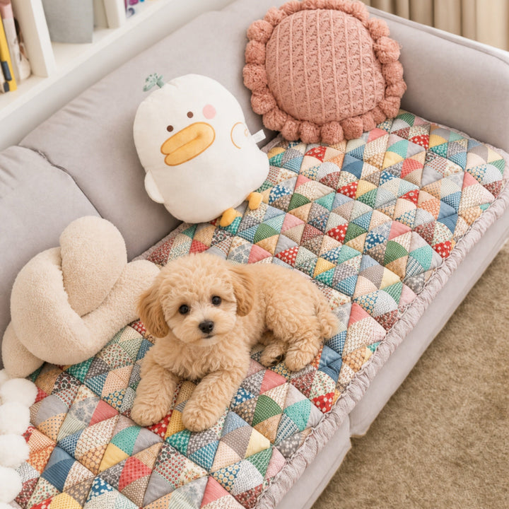 Floral Cotton Sofa Cover | Quilted Non-Slip Protective Couch Mat