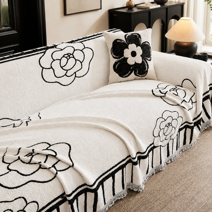 Rose Sketch Chenille Sofa Throw | All-Season Machine-Washable