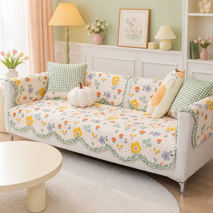 Cottage Garden Sofa Cover | Floral Cotton Non-Slip Washable