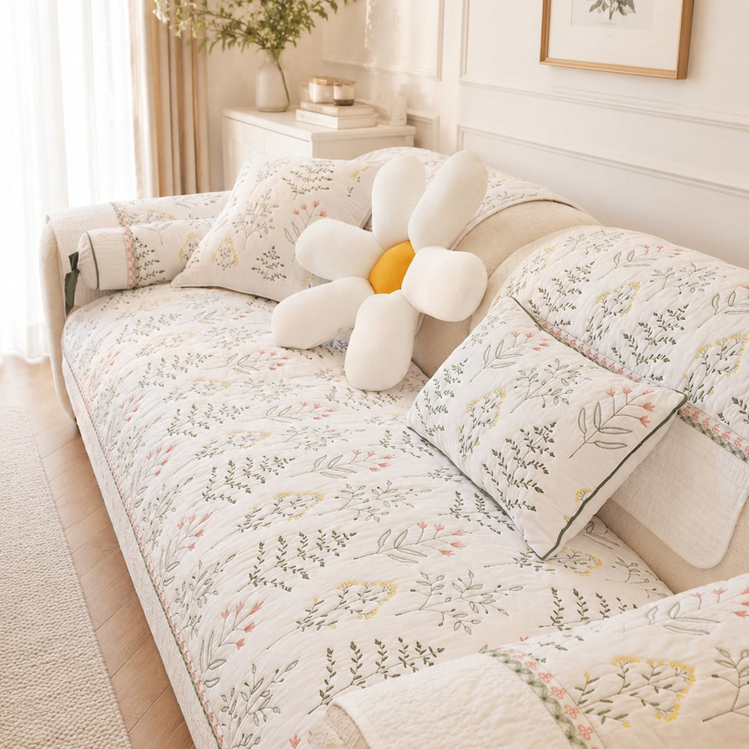 Wildflower Cotton Sofa Protector | Non-Slip Washable All-Season Cover