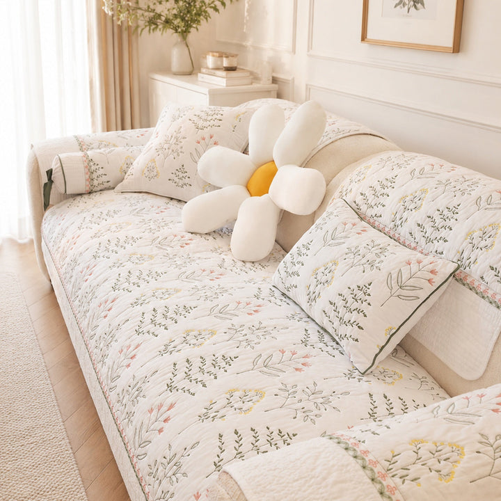Wildflower Cotton Sofa Protector | Non-Slip Washable All-Season Cover