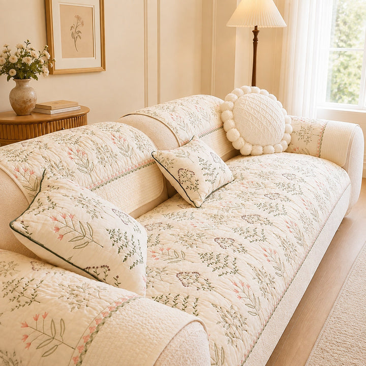 Wildflower Cotton Sofa Protector | Non-Slip Washable All-Season Cover