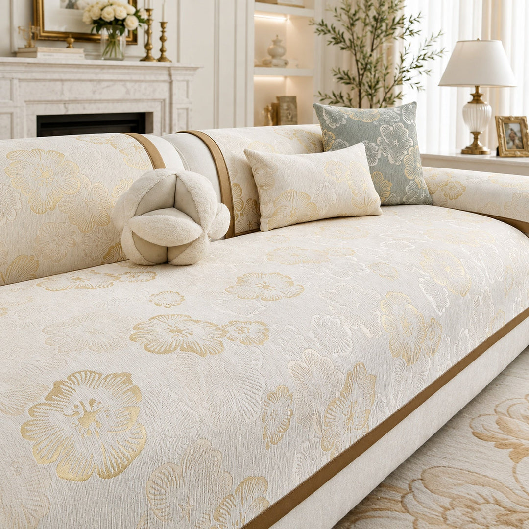 Gilded Blossom Sofa Protector | Non-Slip Washable All-Season Cover