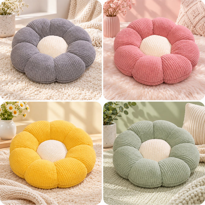 Cat Bed & Small Dog Bed | Flower Puff Pet Mat & Seat Cushion | Ribbed Plush