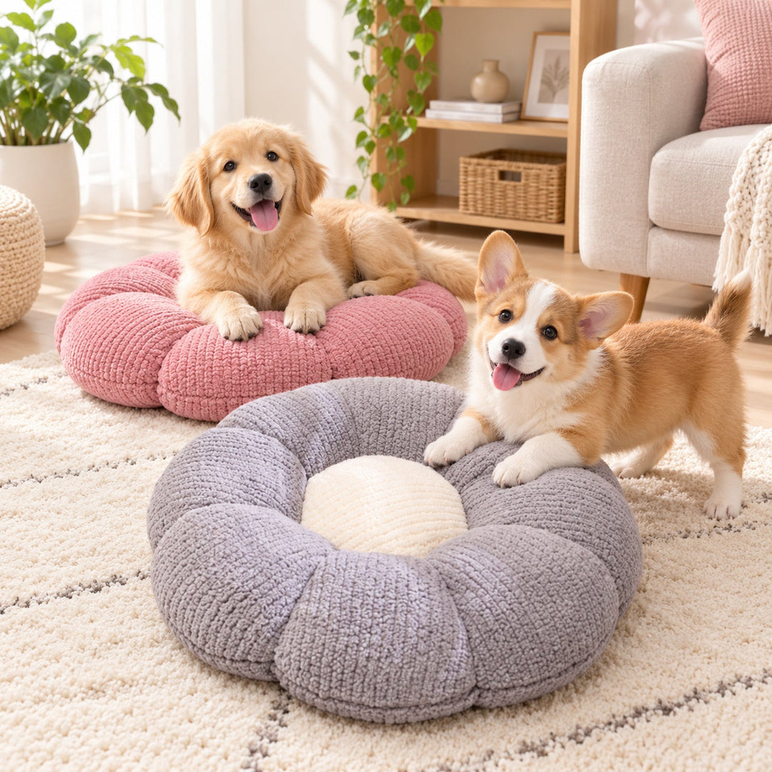 Cat Bed & Small Dog Bed | Flower Puff Pet Mat & Seat Cushion | Ribbed Plush