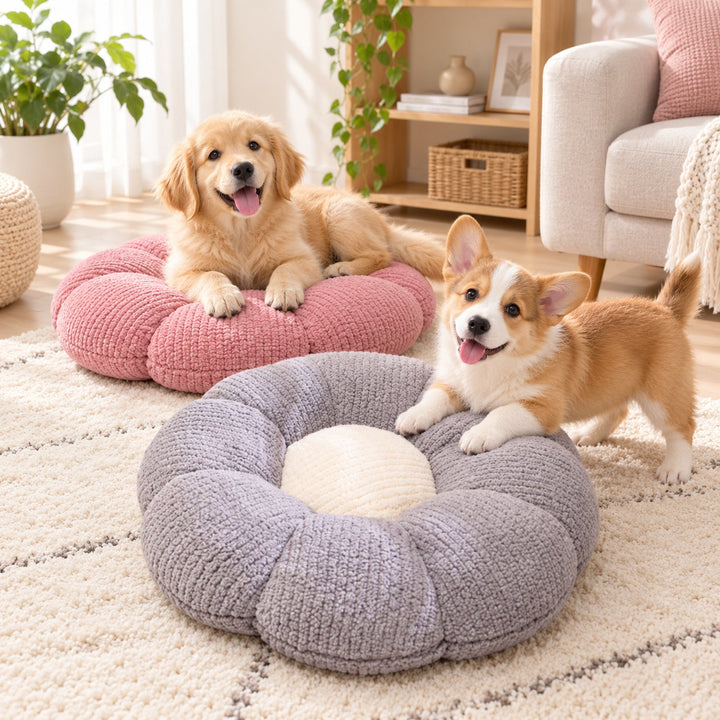 Cat Bed & Small Dog Bed | Flower Puff Pet Mat & Seat Cushion | Ribbed Plush
