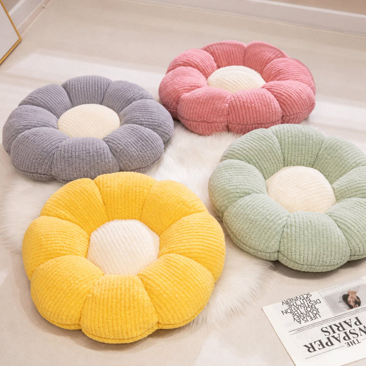 Cat Bed & Small Dog Bed | Flower Puff Pet Mat & Seat Cushion | Ribbed Plush