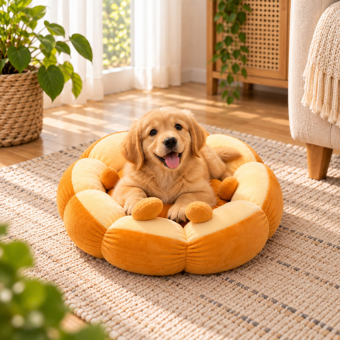 Dog & Cat Bed and Seat Cushion | Flower Design | Soft, Washable Plush