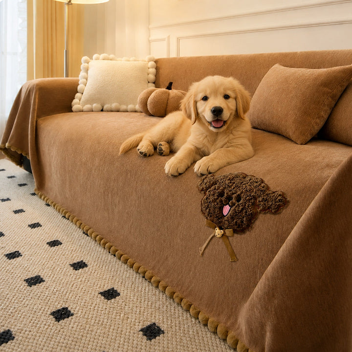 Teddy Bear Chenille Sofa Throw | Anti-Slip Washable | Sofa Protector