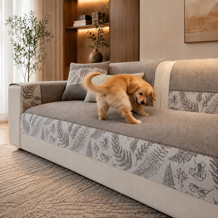 Botanical Chenille Sofa Protector | Breathable Non-Slip Washable Cover