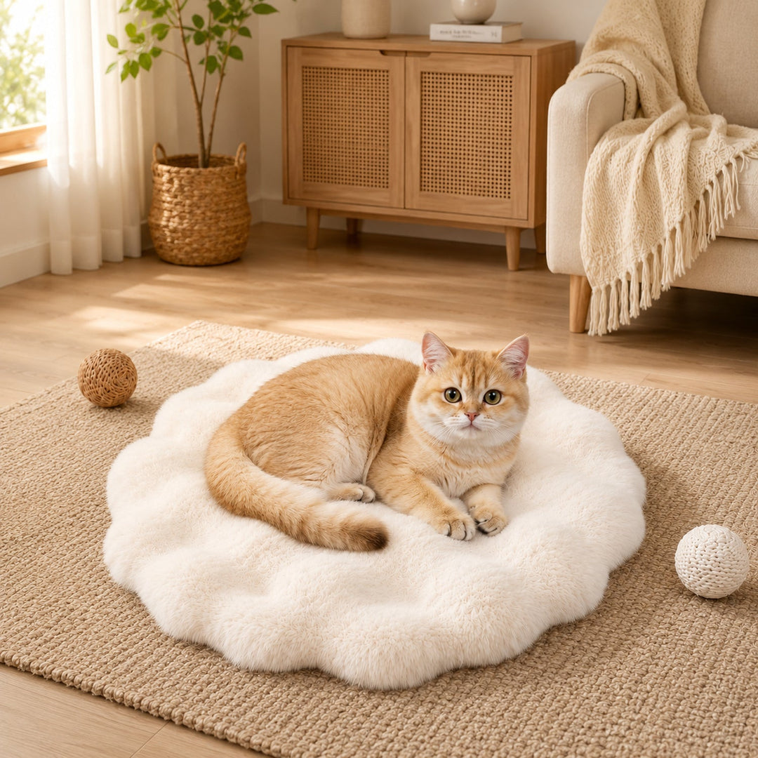 Washable Dog Bed & Cat Bed | Flower Pet Mat | Thick Plush & Non-Slip Base