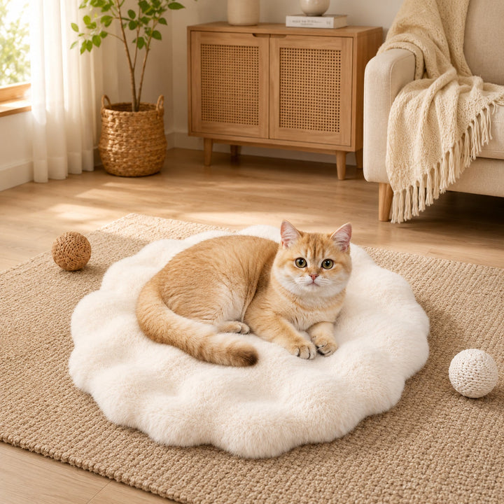 Washable Dog Bed & Cat Bed | Flower Pet Mat | Thick Plush & Non-Slip Base