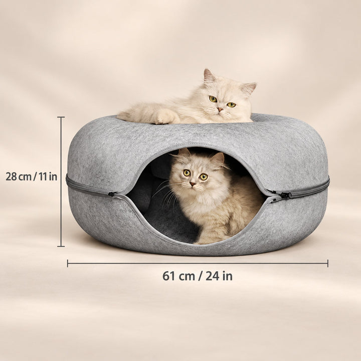 Donut Cat Bed | Felt Tunnel Hideaway with Removable Top
