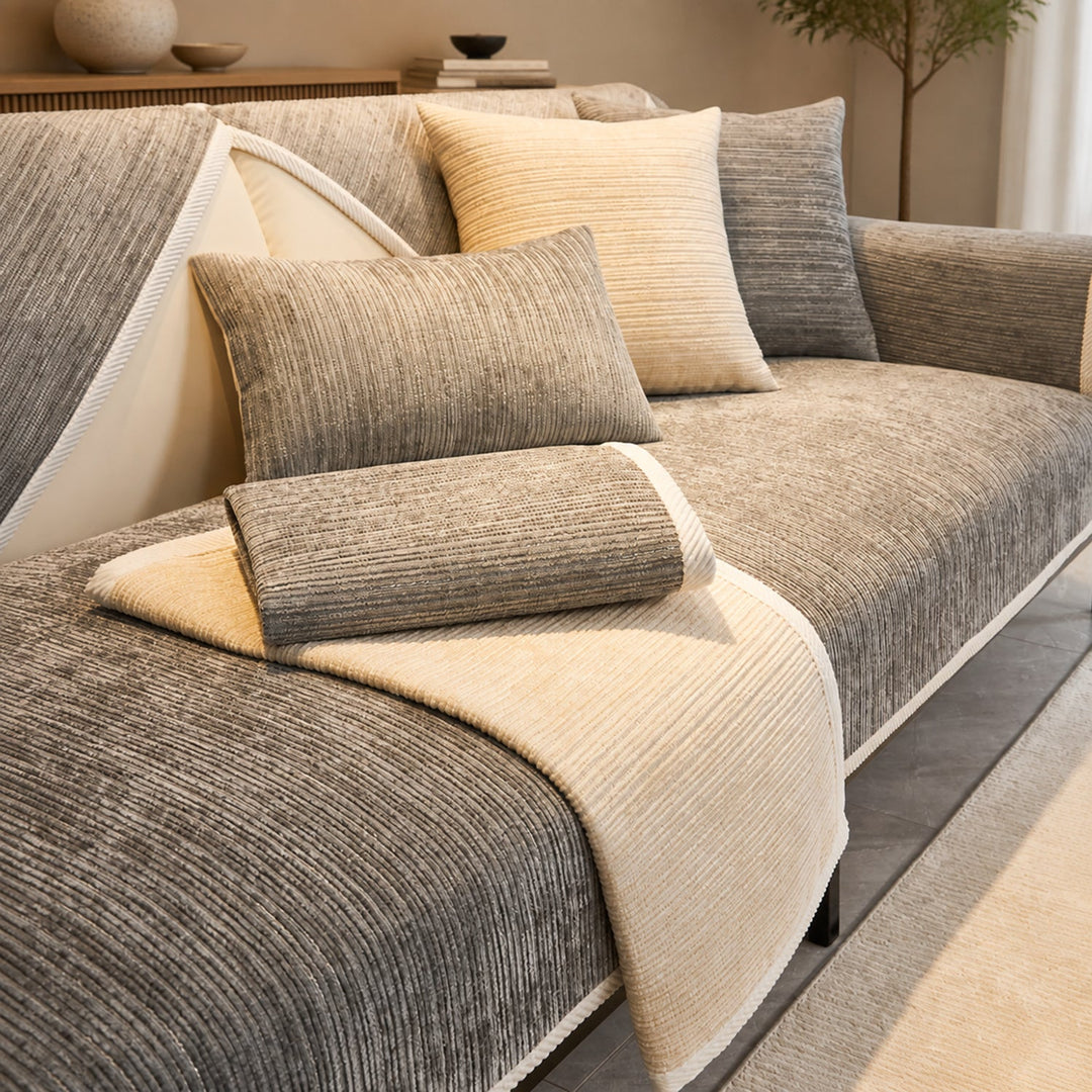 Striped Chenille Sofa Cover | Anti-Scratch & Non-Slip | Pet Proof | Machine Washable