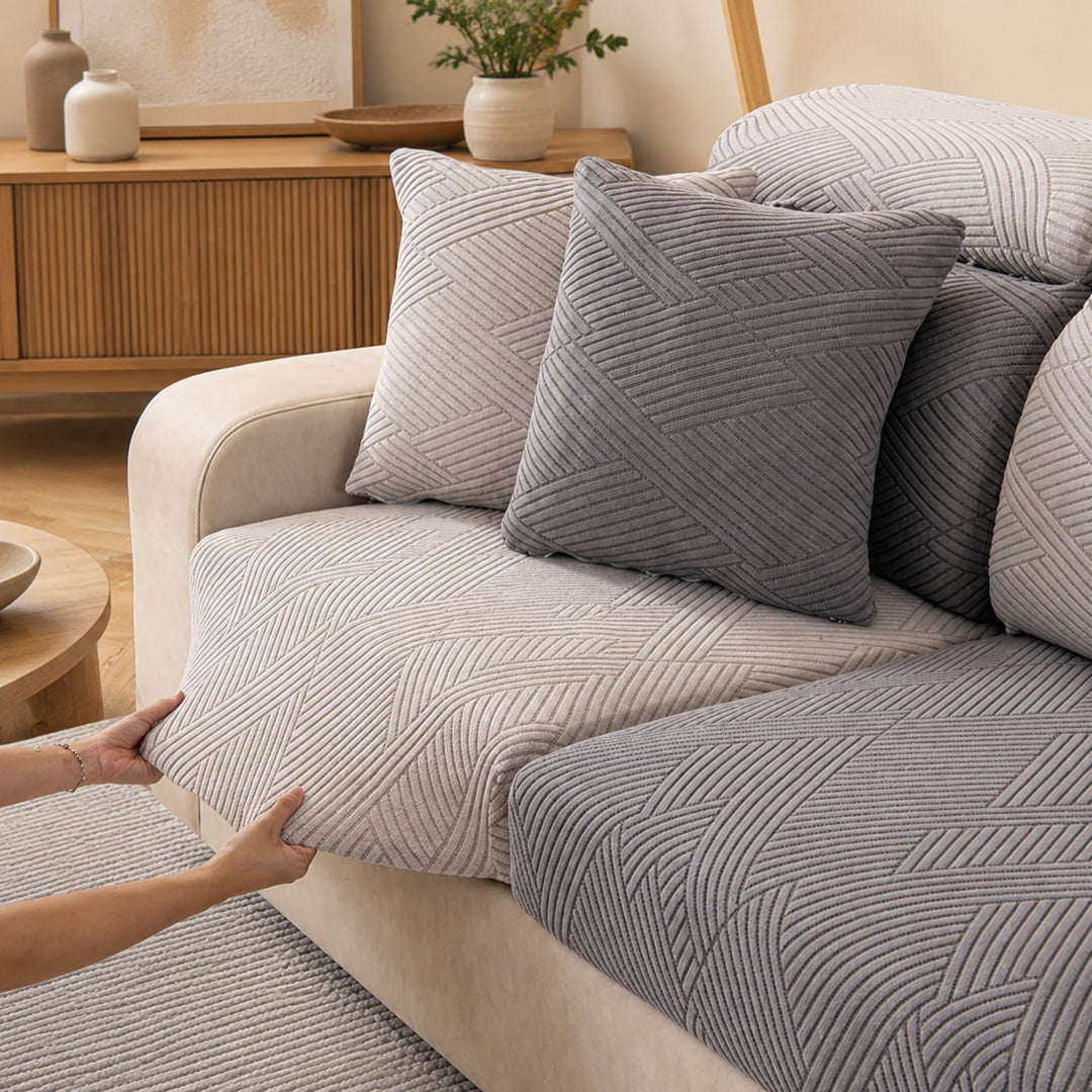 Geometric Stretch Sofa Protector | Full-Wrap Washable Cushion Cover