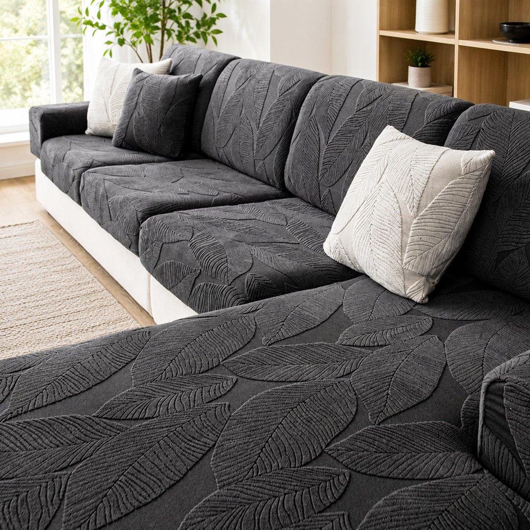 Modern Leaf Jacquard Sofa Cover | Waterproof Stretch Full Wrap | Anti-Scratch Protector