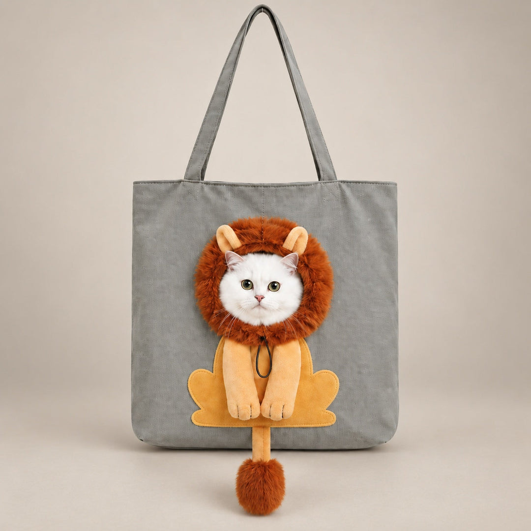 Lion Pet Carrier Tote | Cotton Canvas Shoulder Bag for Small Dogs & Cats