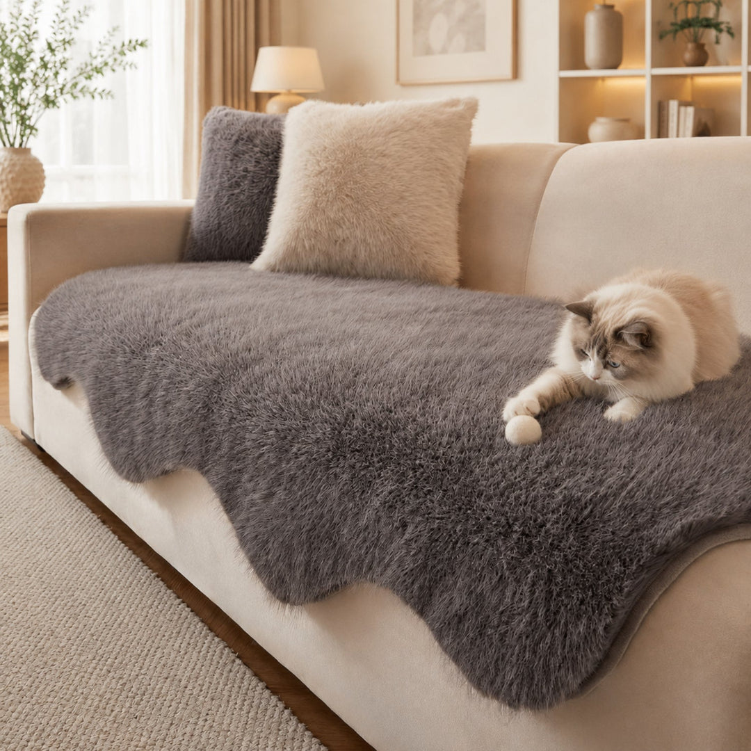 Scandinavian Plush Sofa Cover | Soft Washable Couch Protector