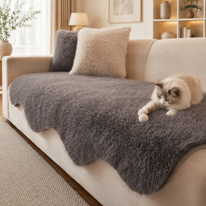 Scandinavian Plush Sofa Cover | Soft Washable Couch Protector