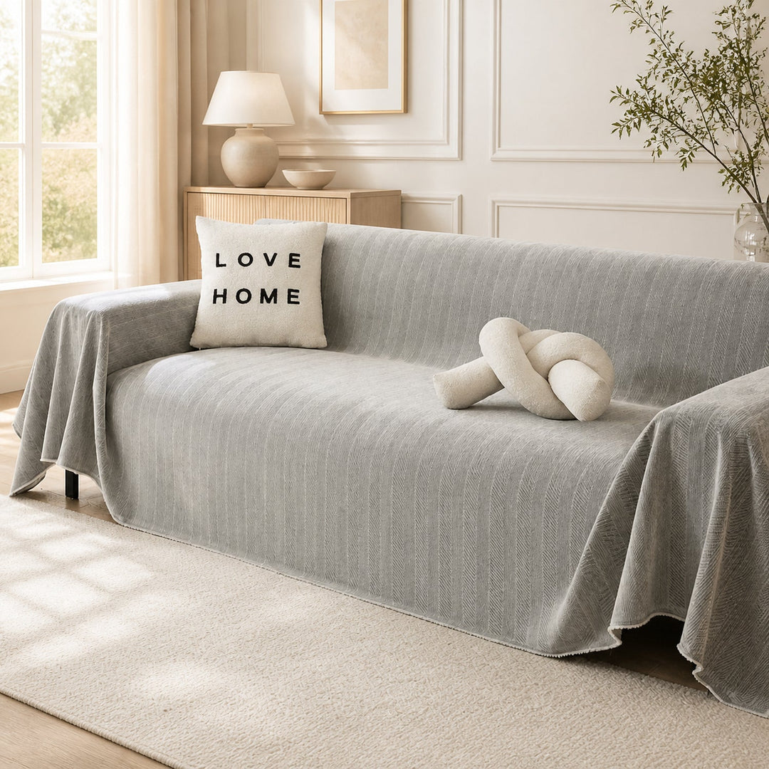 Herringbone Chenille Sofa Throw | Machine-Washable All-Season Sofa Protector
