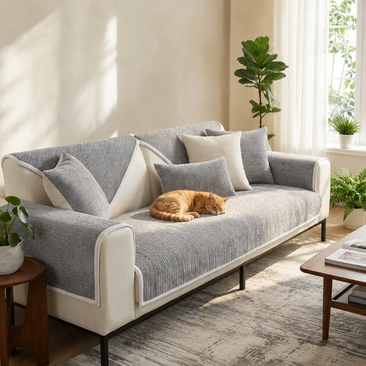 Striped Chenille Sofa Cover | Anti-Scratch & Non-Slip | Pet Proof | Machine Washable