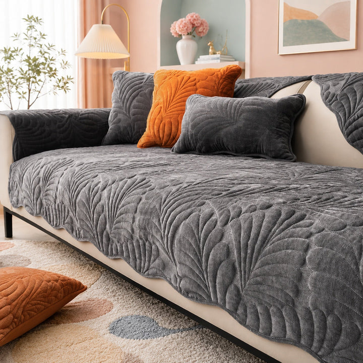 Leaf Sofa Protector | Non-Slip & Scratch-Resistant | Soft Plush Fleece