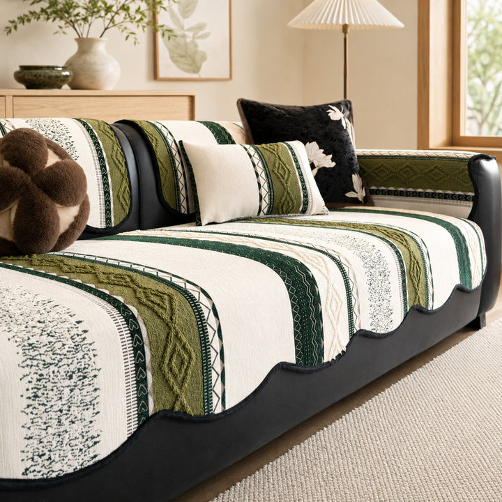 Heritage Weave Chenille Sofa Cover | Non-Slip & Machine Washable