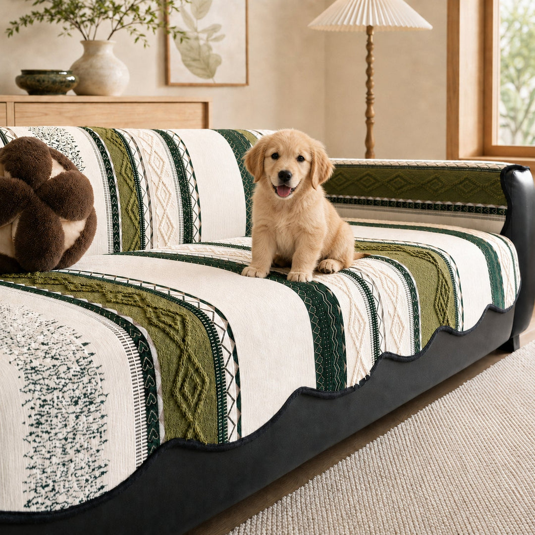 Heritage Weave Chenille Sofa Cover | Non-Slip & Machine Washable