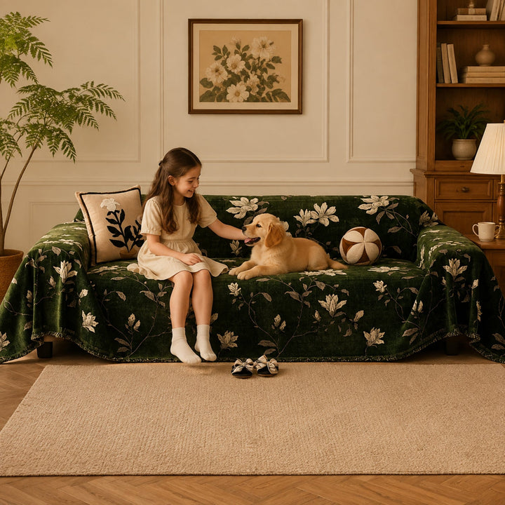 Magnolia Garden Chenille Sofa Throw | All-Season Sofa Protector