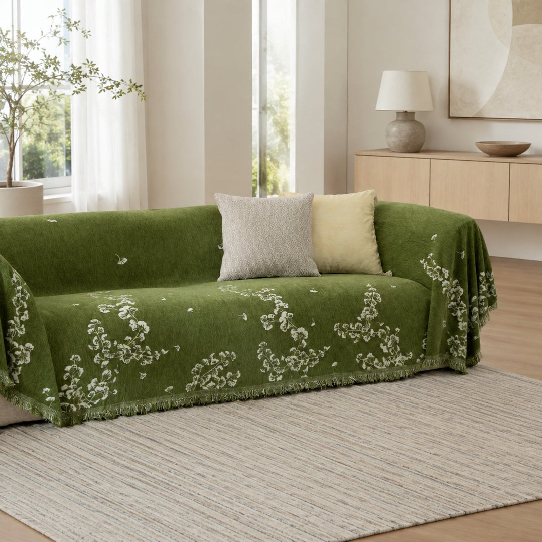 Olive Blossom Sofa Throw | Chenille Machine-Washable All-Season