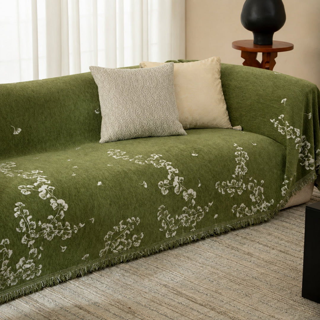 Olive Blossom Sofa Throw | Chenille Machine-Washable All-Season
