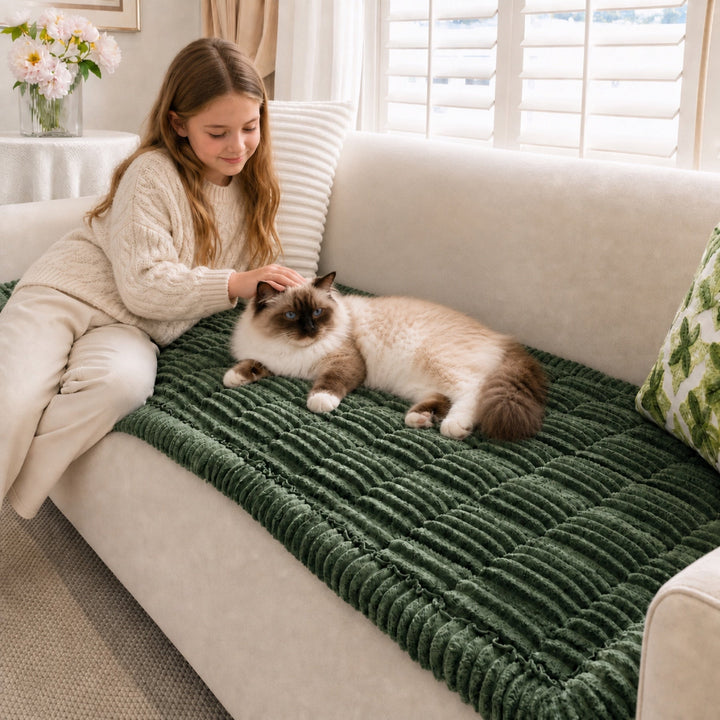 Non-Slip Sofa Cover for Dogs & Cats | Washable Flannel Pet Mat | Sofa Protector