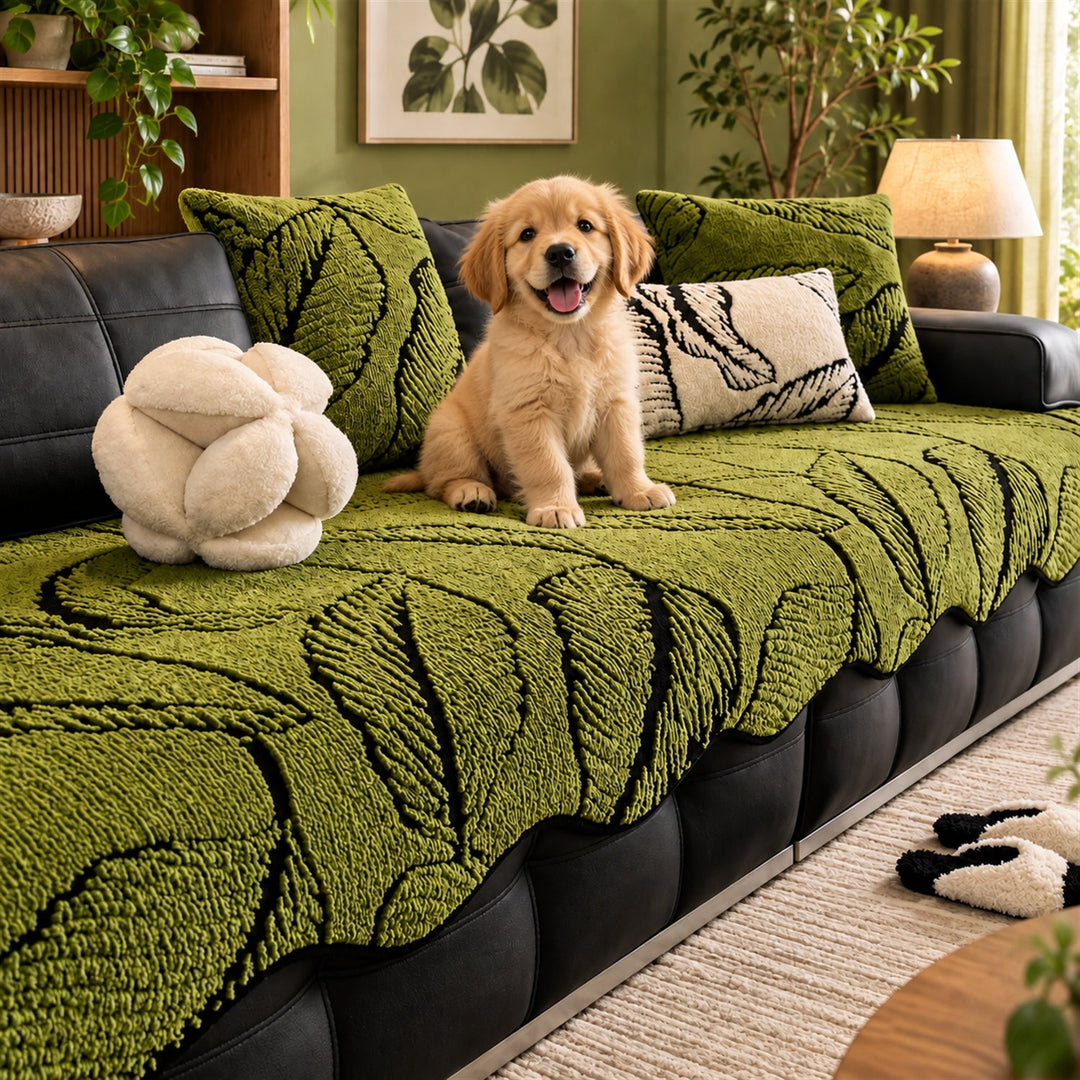 Leaf Tufted Sofa Cover | Thick Plush | Non-Slip & Machine Washable