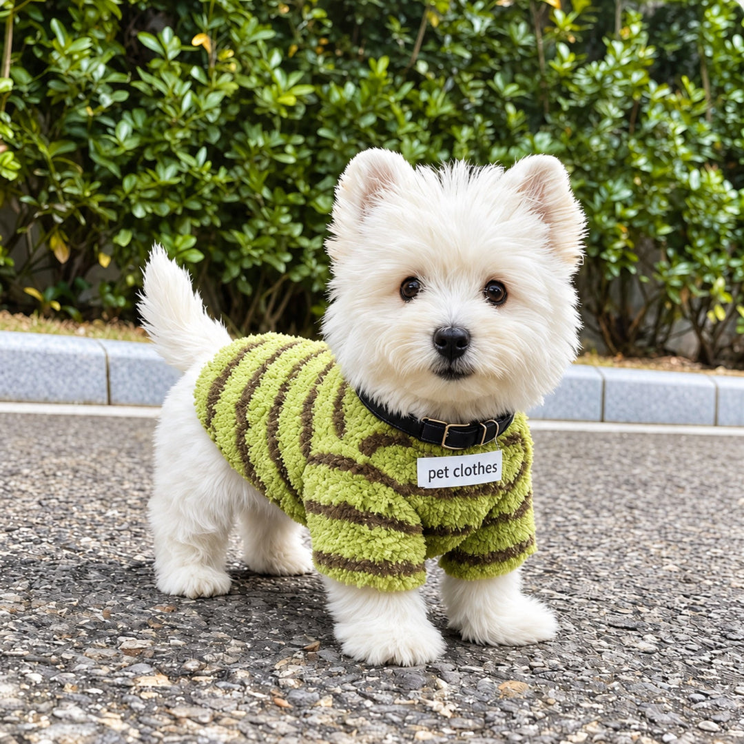 Cosy Striped Dog Jumper | Soft Fleece with Lead Ring | Autumn & Winter