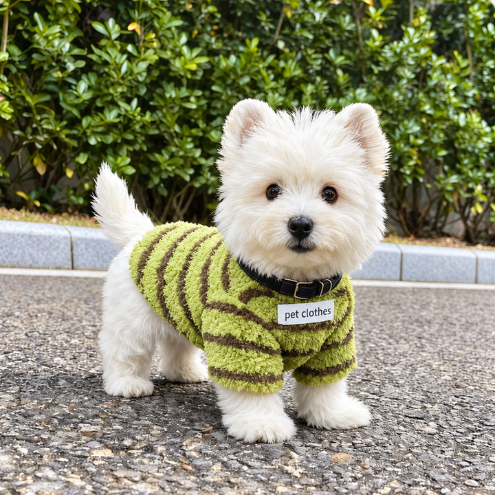 Cosy Striped Dog Jumper | Soft Fleece with Lead Ring | Autumn & Winter
